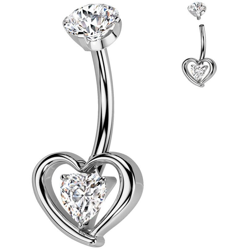 Titanium Belly Button Piercing heart in heart zirconia Internally Threaded - Image 4
