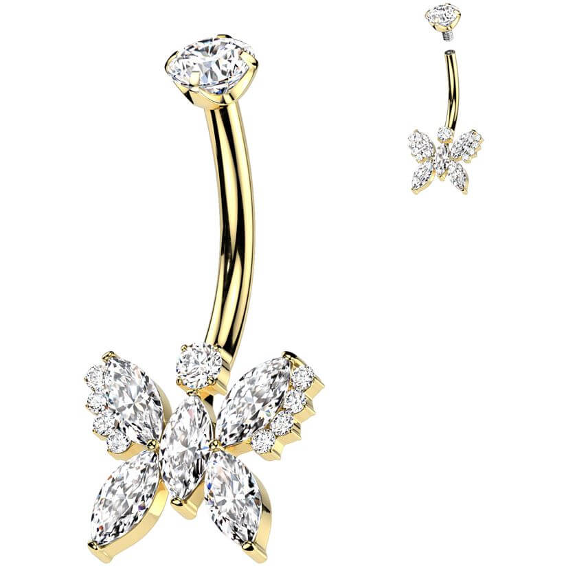 Titanium Belly Button Piercing butterfly zirconia Internally Threaded - Image 3