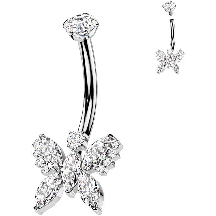 Titanium Belly Button Piercing butterfly zirconia Internally Threaded - Image 4