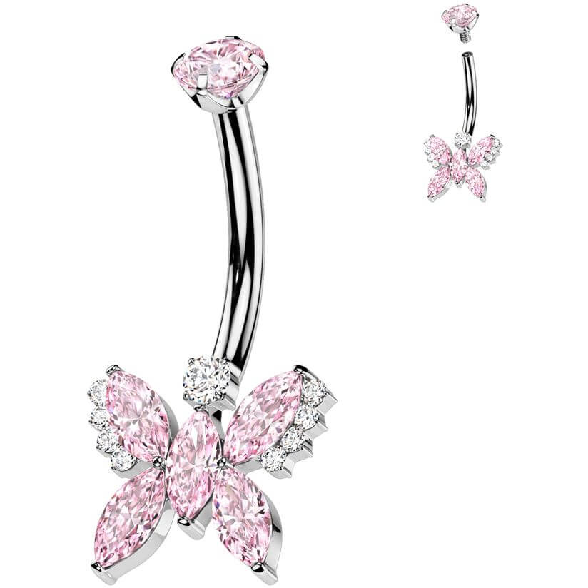 Titanium Belly Button Piercing butterfly zirconia Internally Threaded - Image 5