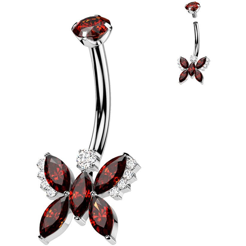 Titanium Belly Button Piercing butterfly zirconia Internally Threaded - Image 6