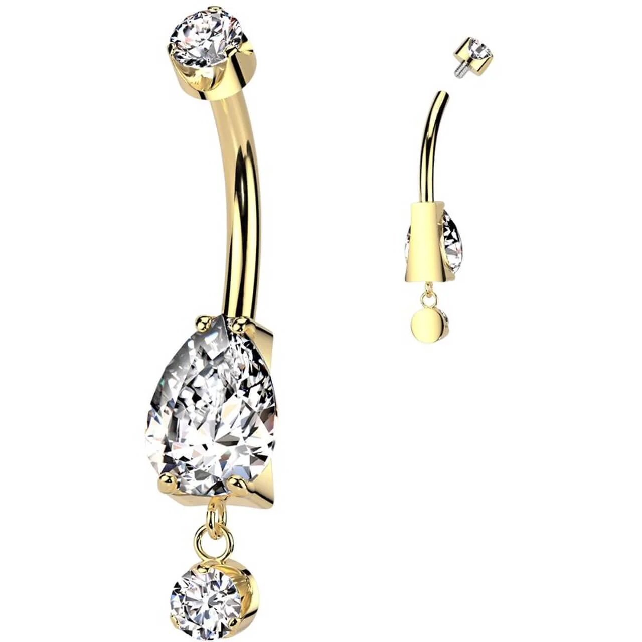 Titanium Belly Button Piercing zirconia dangle Internally Threaded - Image 3