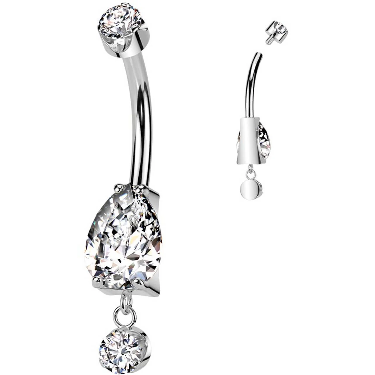 Titanium Belly Button Piercing zirconia dangle Internally Threaded - Image 4