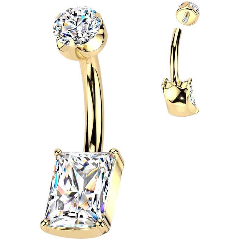Titanium Belly Button Piercing rectangle zirconia Internally Threaded - Image 3