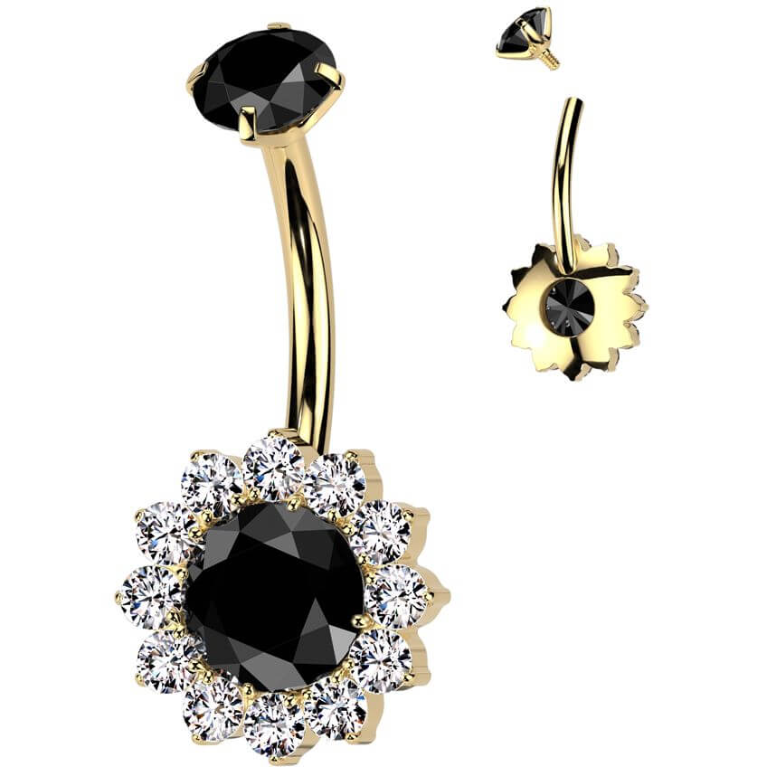 Titanium Belly Button Piercing flower zirconia Internally Threaded - Image 3