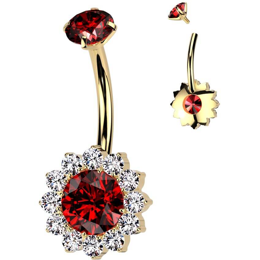 Titanium Belly Button Piercing flower zirconia Internally Threaded - Image 4