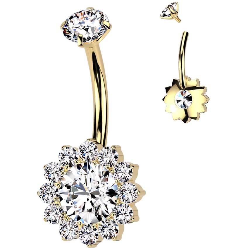 Titanium Belly Button Piercing flower zirconia Internally Threaded - Image 5