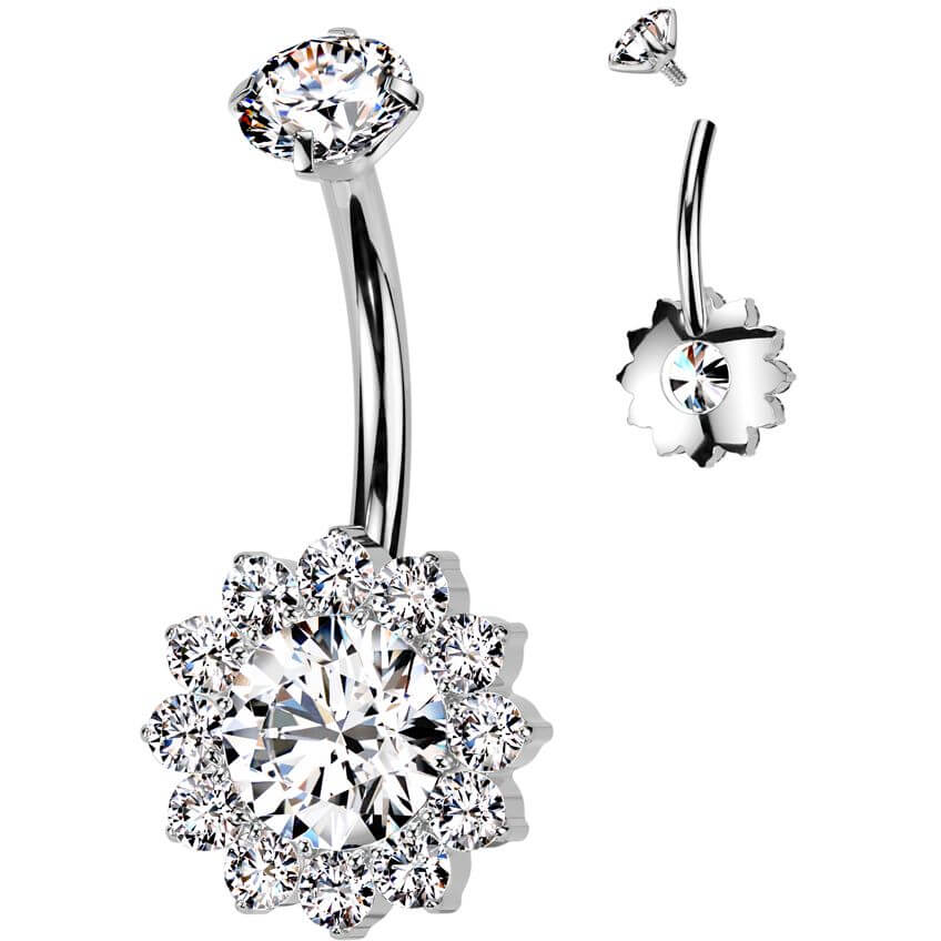 Titanium Belly Button Piercing flower zirconia Internally Threaded - Image 6