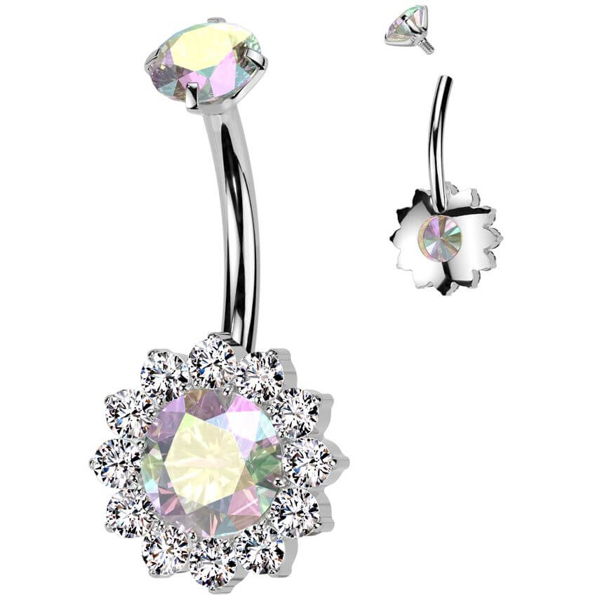 Titanium Belly Button Piercing flower zirconia Internally Threaded - Image 7
