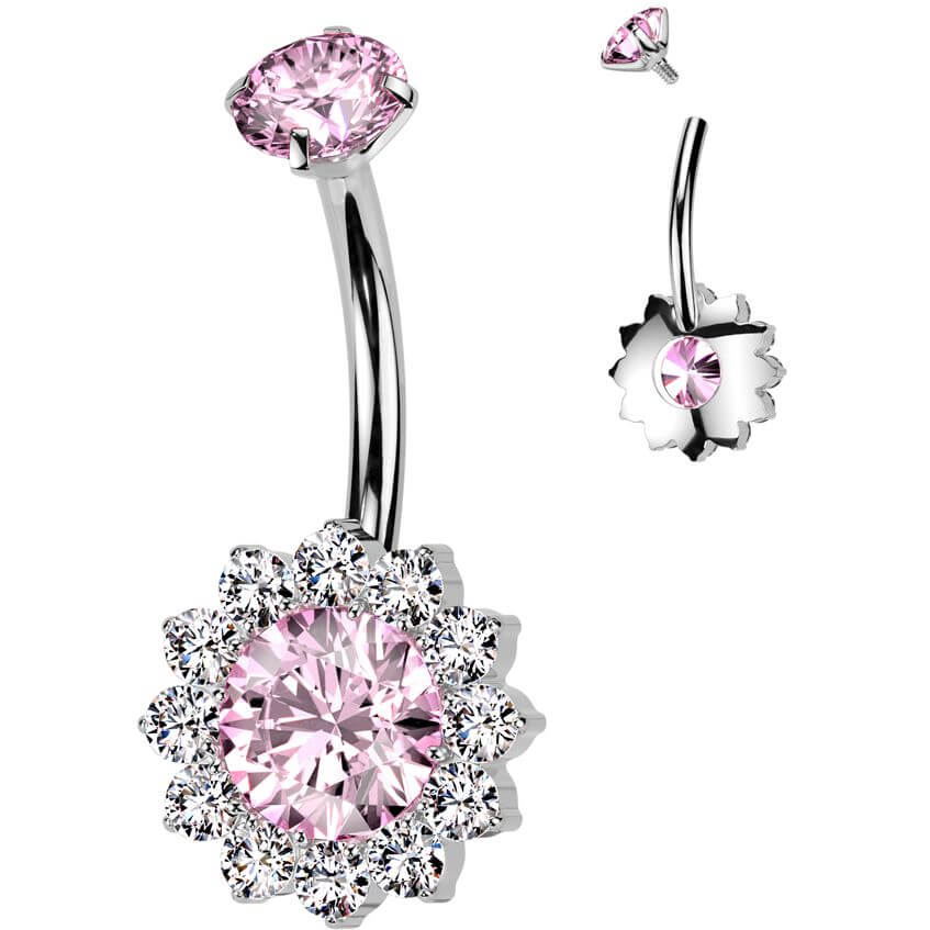 Titanium Belly Button Piercing flower zirconia Internally Threaded - Image 8
