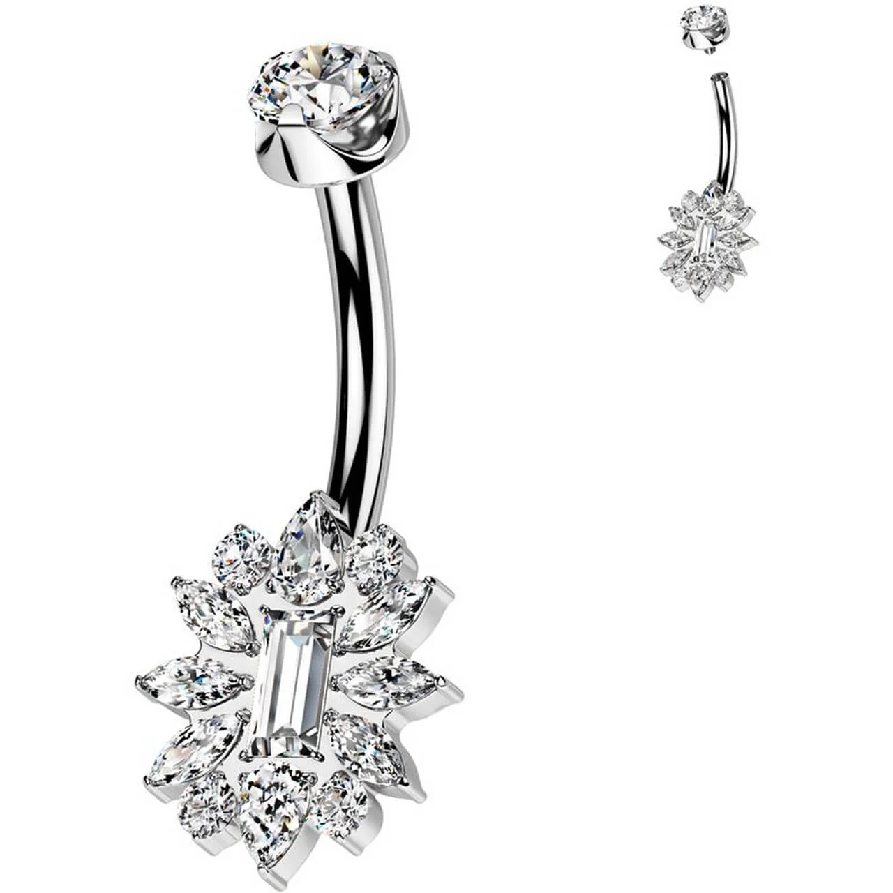 Titanium Belly Button Piercing sunflower zirconia Internally Threaded - Image 4