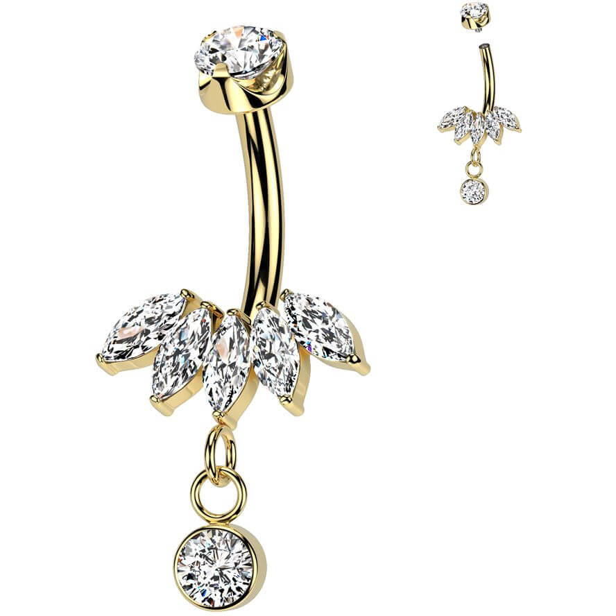 Titanium Belly Button Piercing fan zirconia marquise cut dangle Internally Threaded - Image 3