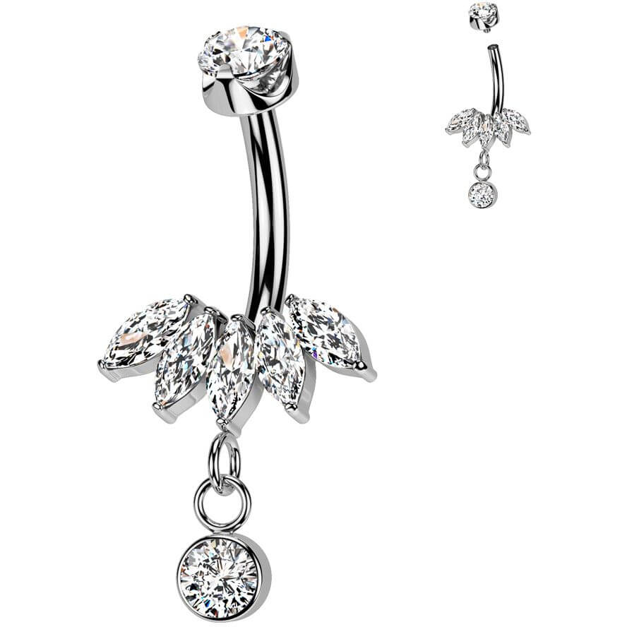 Titanium Belly Button Piercing fan zirconia marquise cut dangle Internally Threaded - Image 4