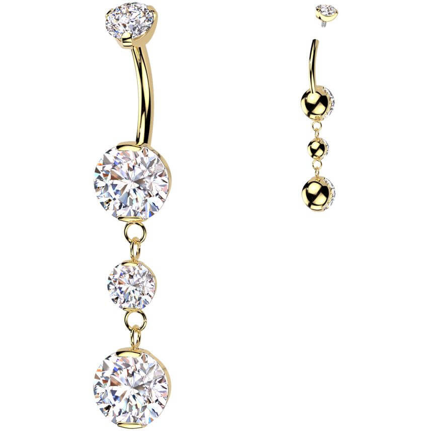 Titanium Belly Button Piercing dangle zirconias Internally Threaded - Image 3