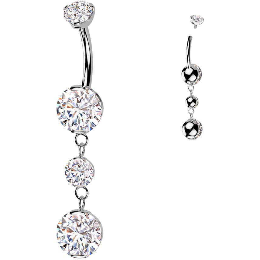 Titanium Belly Button Piercing dangle zirconias Internally Threaded - Image 4