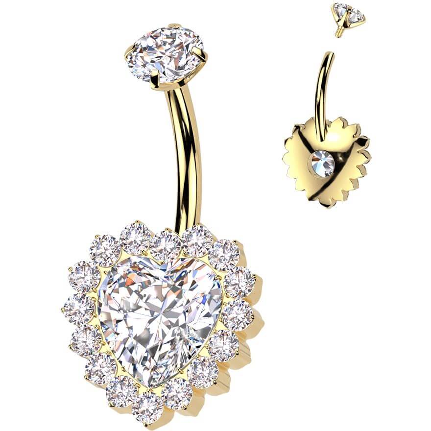 Titanium Belly Button Piercing heart zirconia Internally Threaded - Image 3