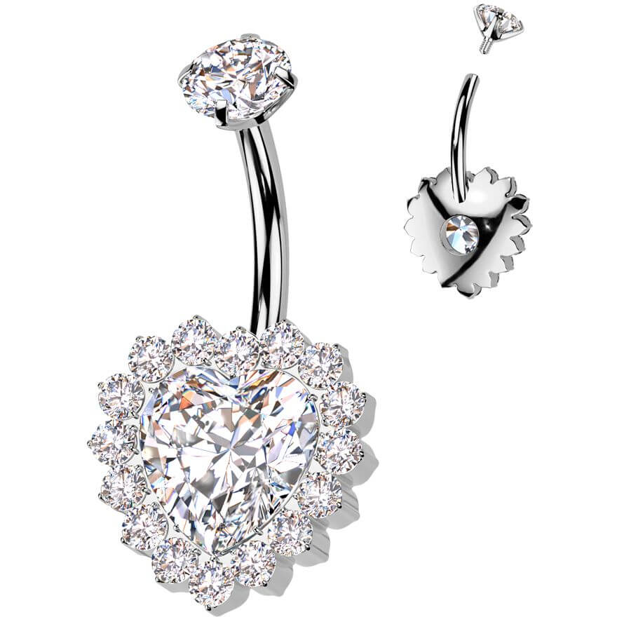 Titanium Belly Button Piercing heart zirconia Internally Threaded - Image 5
