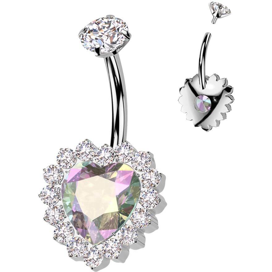 Titanium Belly Button Piercing heart zirconia Internally Threaded - Image 6