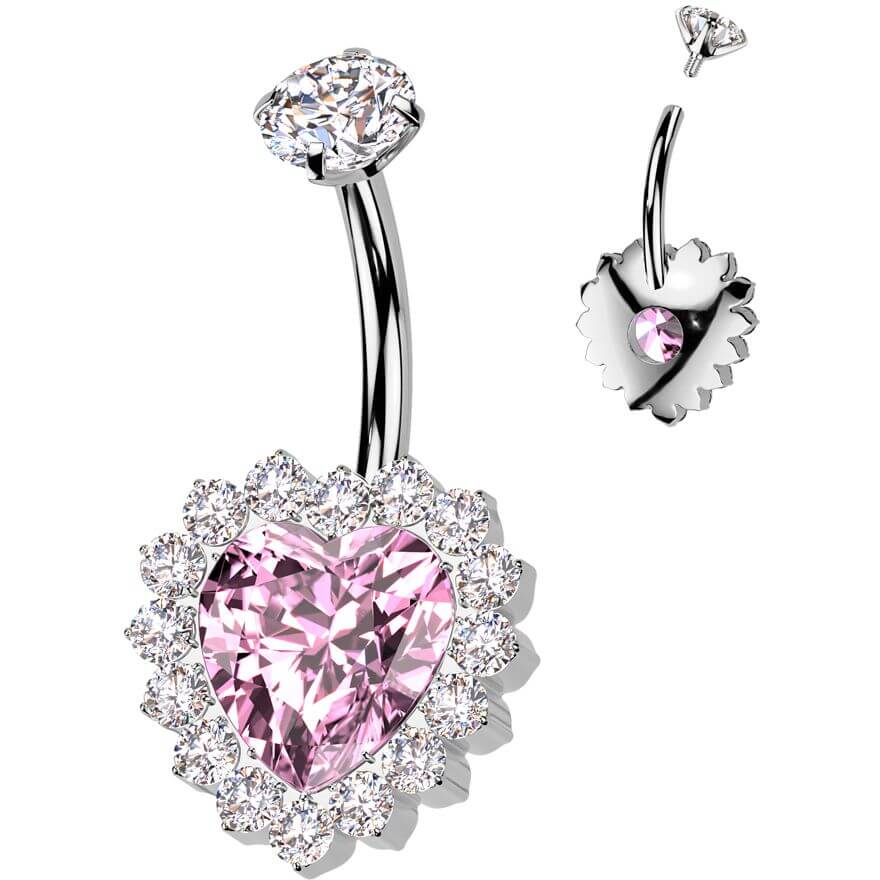 Titanium Belly Button Piercing heart zirconia Internally Threaded - Image 7