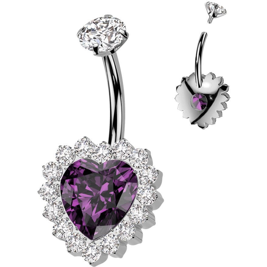 Titanium Belly Button Piercing heart zirconia Internally Threaded - Image 8