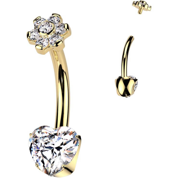 Titanium Belly Button Piercing heart flower zirconia Internally Threaded - Image 3