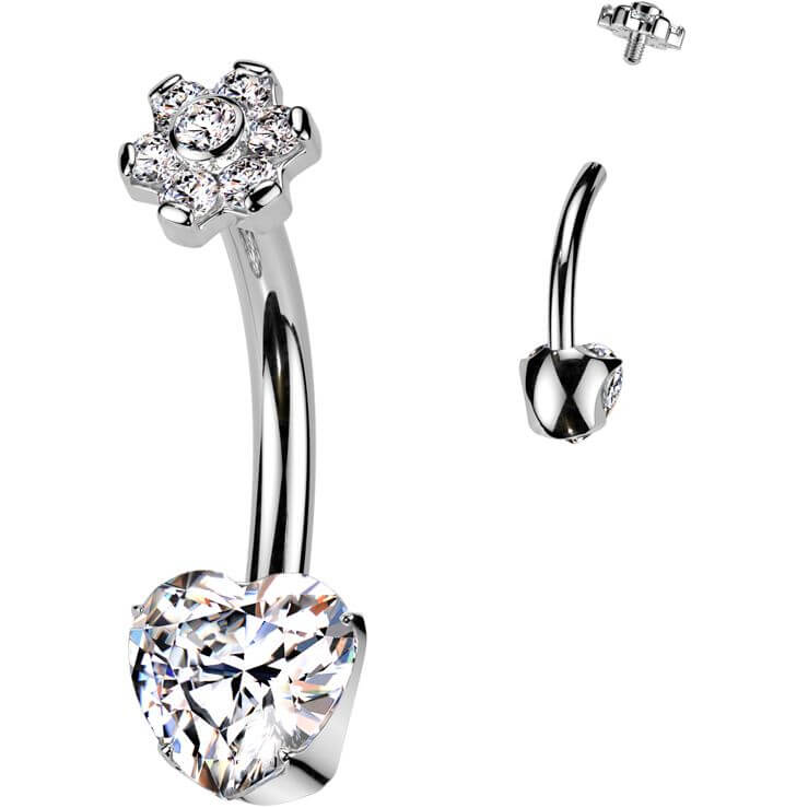 Titanium Belly Button Piercing heart flower zirconia Internally Threaded - Image 4