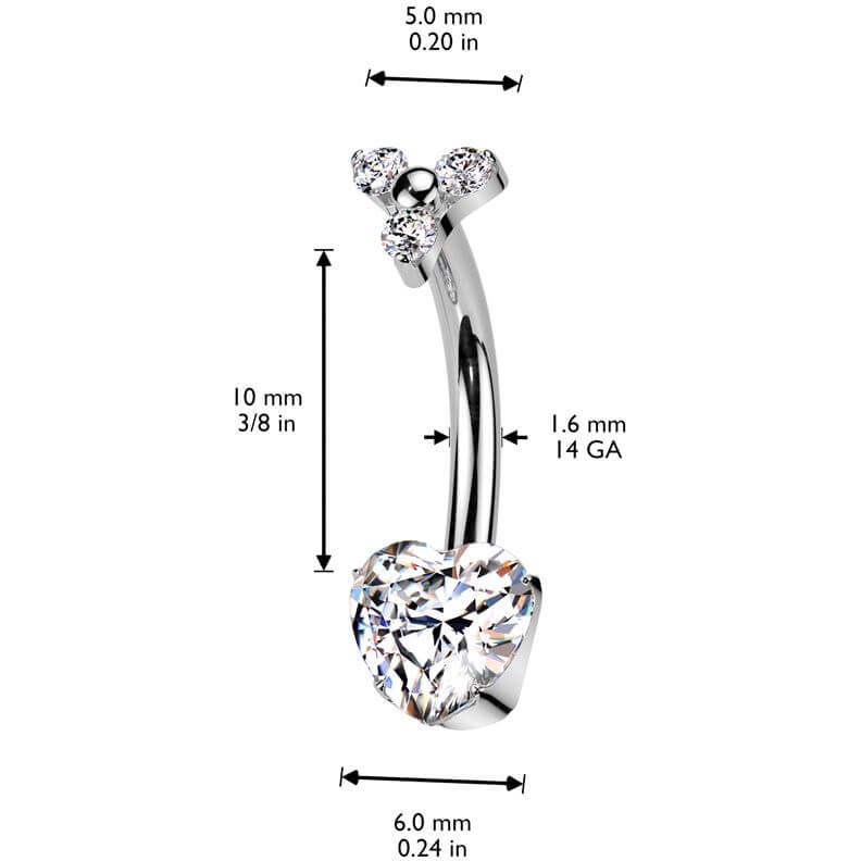 Titanium Belly Button Piercing heart zirconia Internally Threaded - Image 2