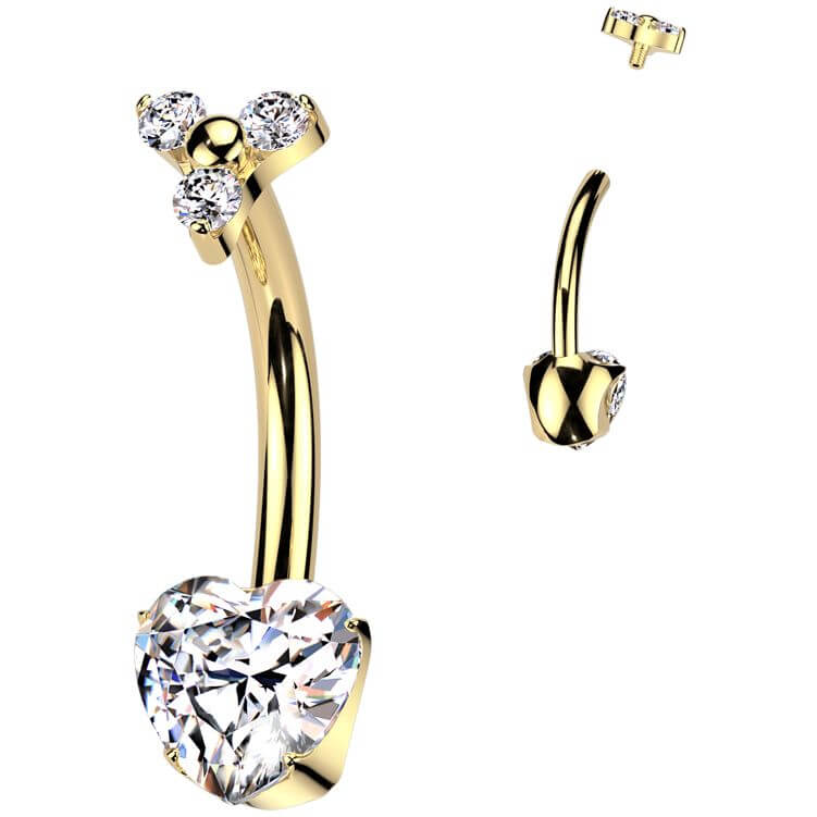 Titanium Belly Button Piercing heart zirconia Internally Threaded - Image 3