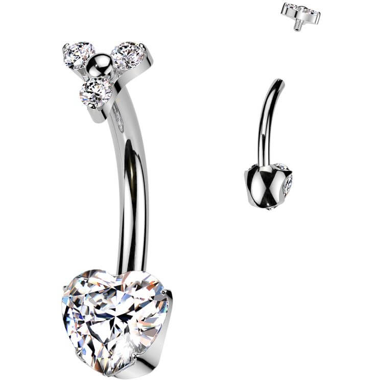 Titanium Belly Button Piercing heart zirconia Internally Threaded - Image 4