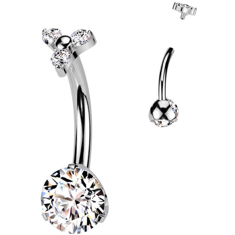 Titanium Belly Button Piercing round zirconia 3 small zirconias Internally Threaded - Image 4