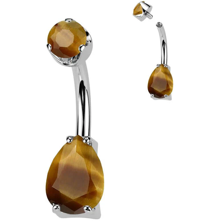 Titanium Belly Button Piercing teardrop natural gem stone Internally Threaded - Image 10