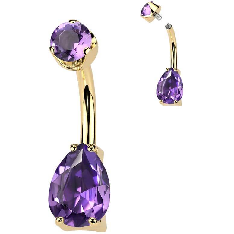 Titanium Belly Button Piercing teardrop natural gem stone Internally Threaded - Image 11