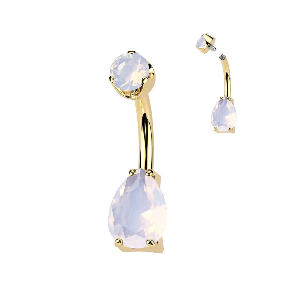 Titanium Belly Button Piercing teardrop natural gem stone Internally Threaded - Image 12