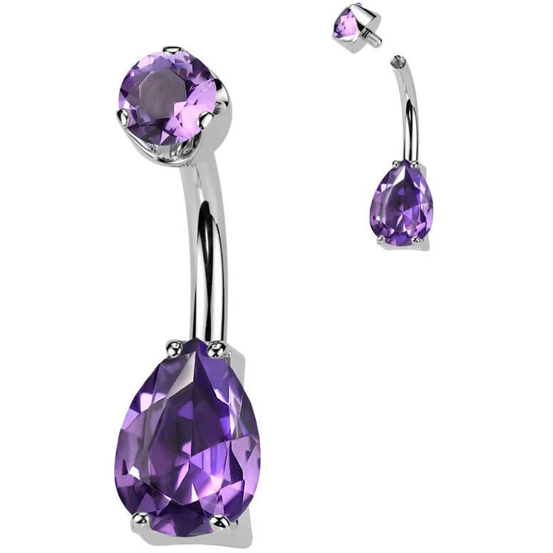 Titanium Belly Button Piercing teardrop natural gem stone Internally Threaded - Image 3