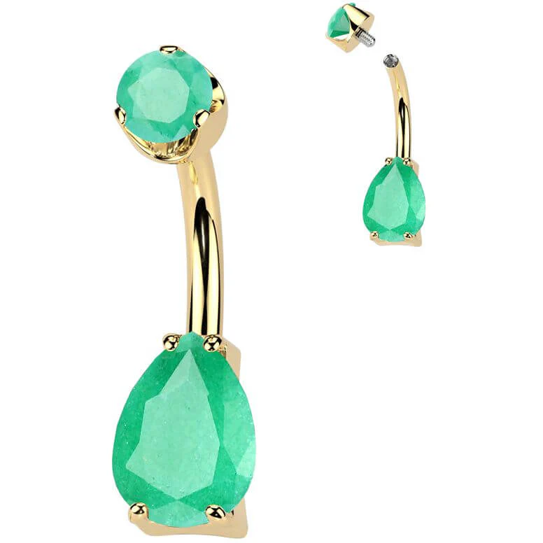 Titanium Belly Button Piercing teardrop natural gem stone Internally Threaded - Image 5