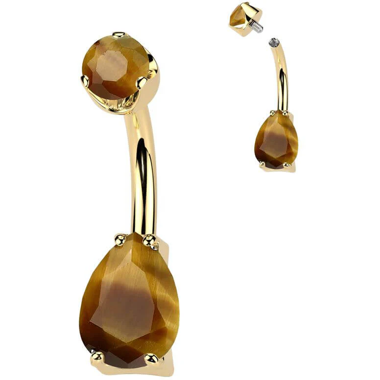 Titanium Belly Button Piercing teardrop natural gem stone Internally Threaded - Image 6
