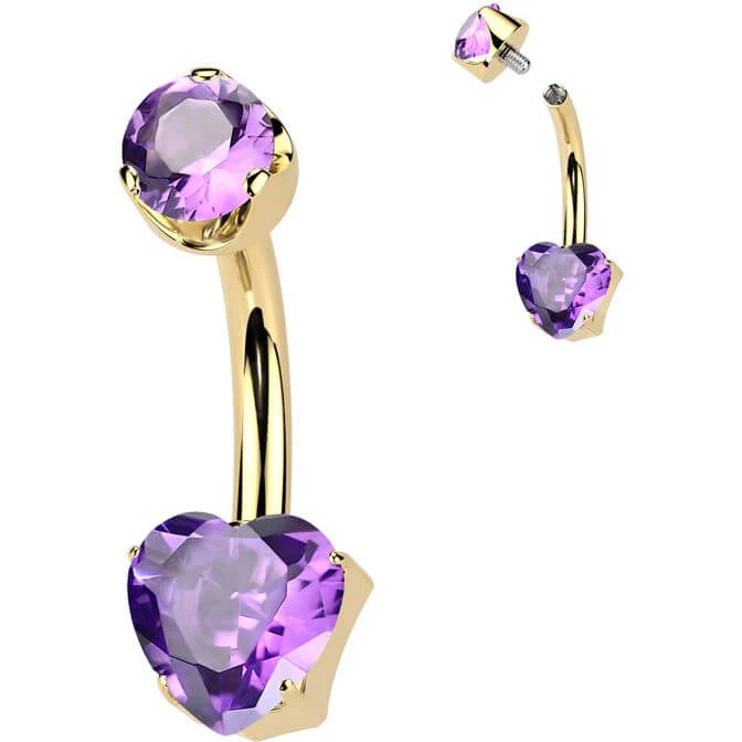 Titanium Belly Button Piercing heart natural gem stone Internally Threaded - Image 10