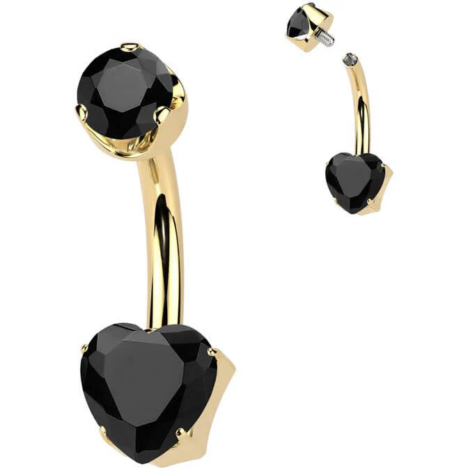 Titanium Belly Button Piercing heart natural gem stone Internally Threaded - Image 3