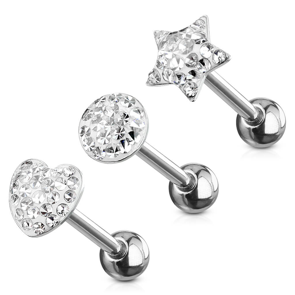 Tongue Barbell Ball Star Heart, 3 pieces - Image 2