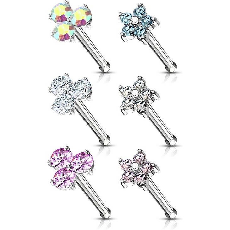 Nose Stud Set Zirconia, 6 pieces