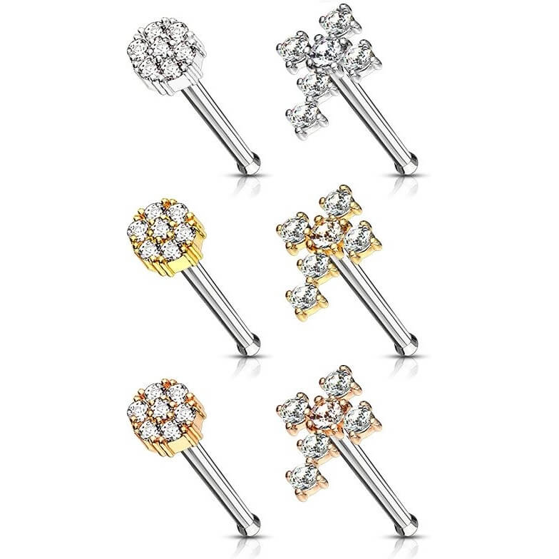 Nose Stud Flower Cross Zirconia, 6 pieces