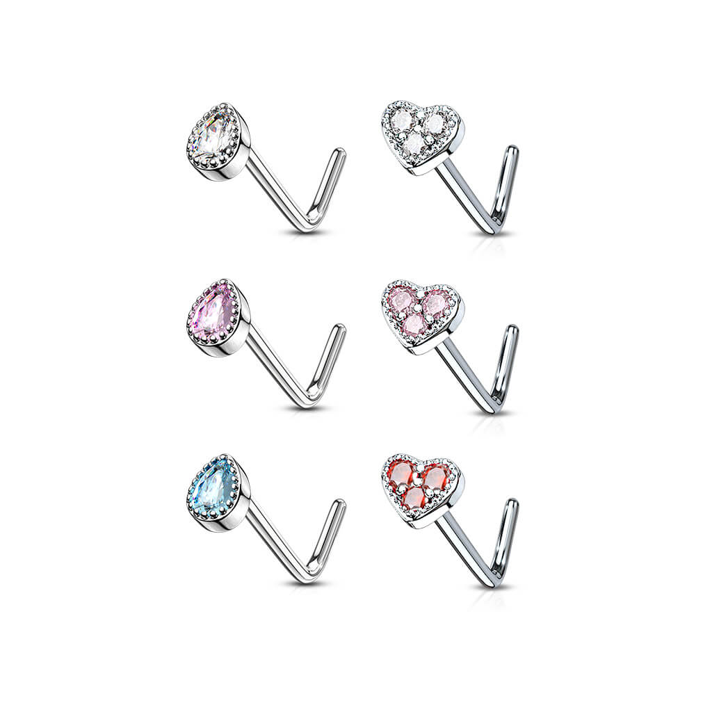 Nose L-Shape Set Zirconia Silver, 6  pieces - Image 2