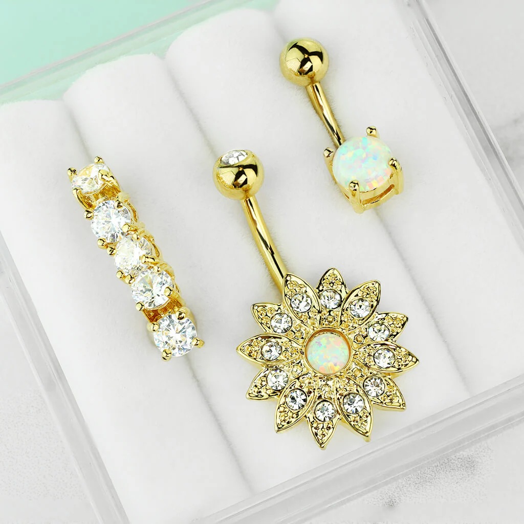 Belly Button Piercing Set Zirconia Opal Gold, 3  pieces - Image 3