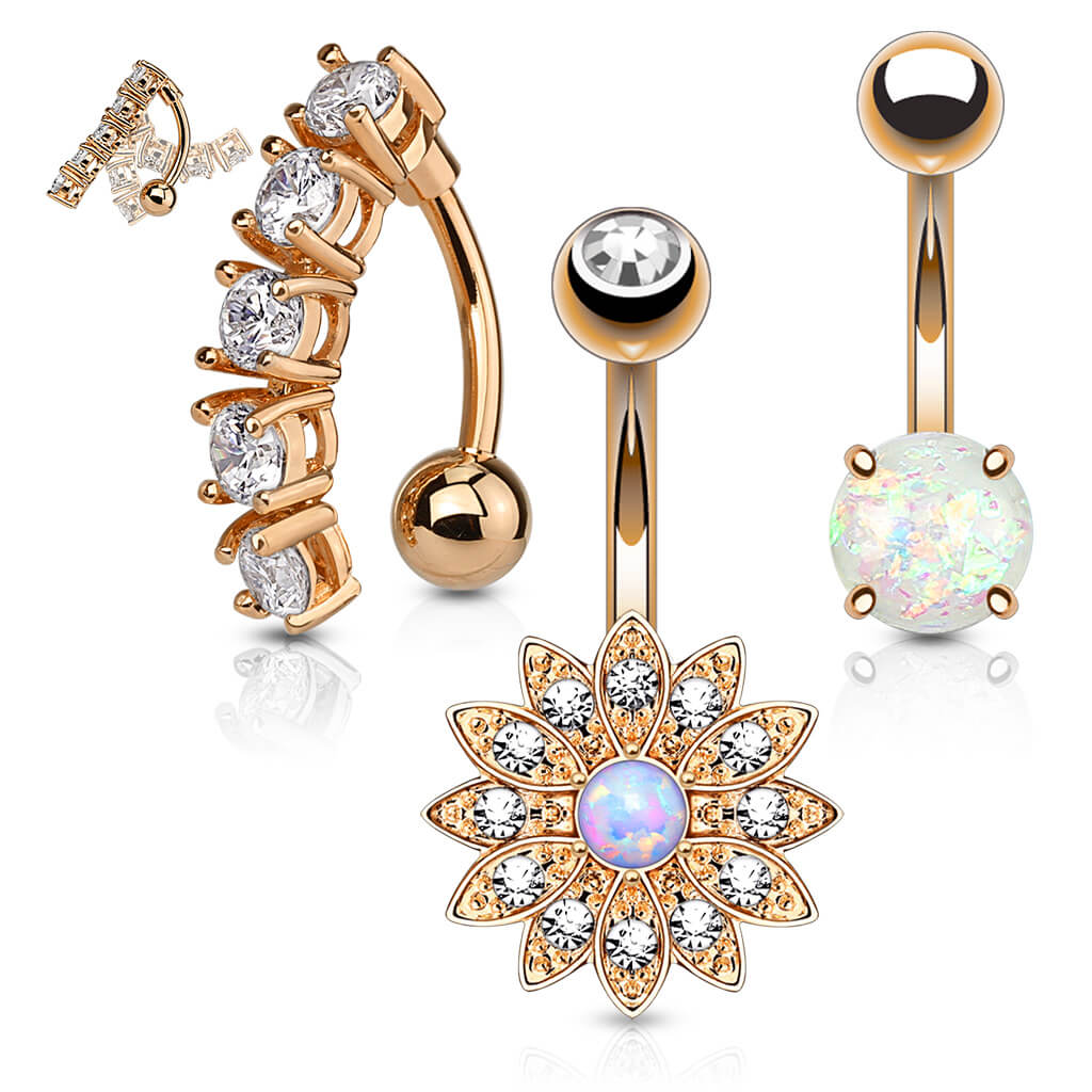 Belly Button Piercing Set Zirconia Opal Gold, 3  pieces - Image 4