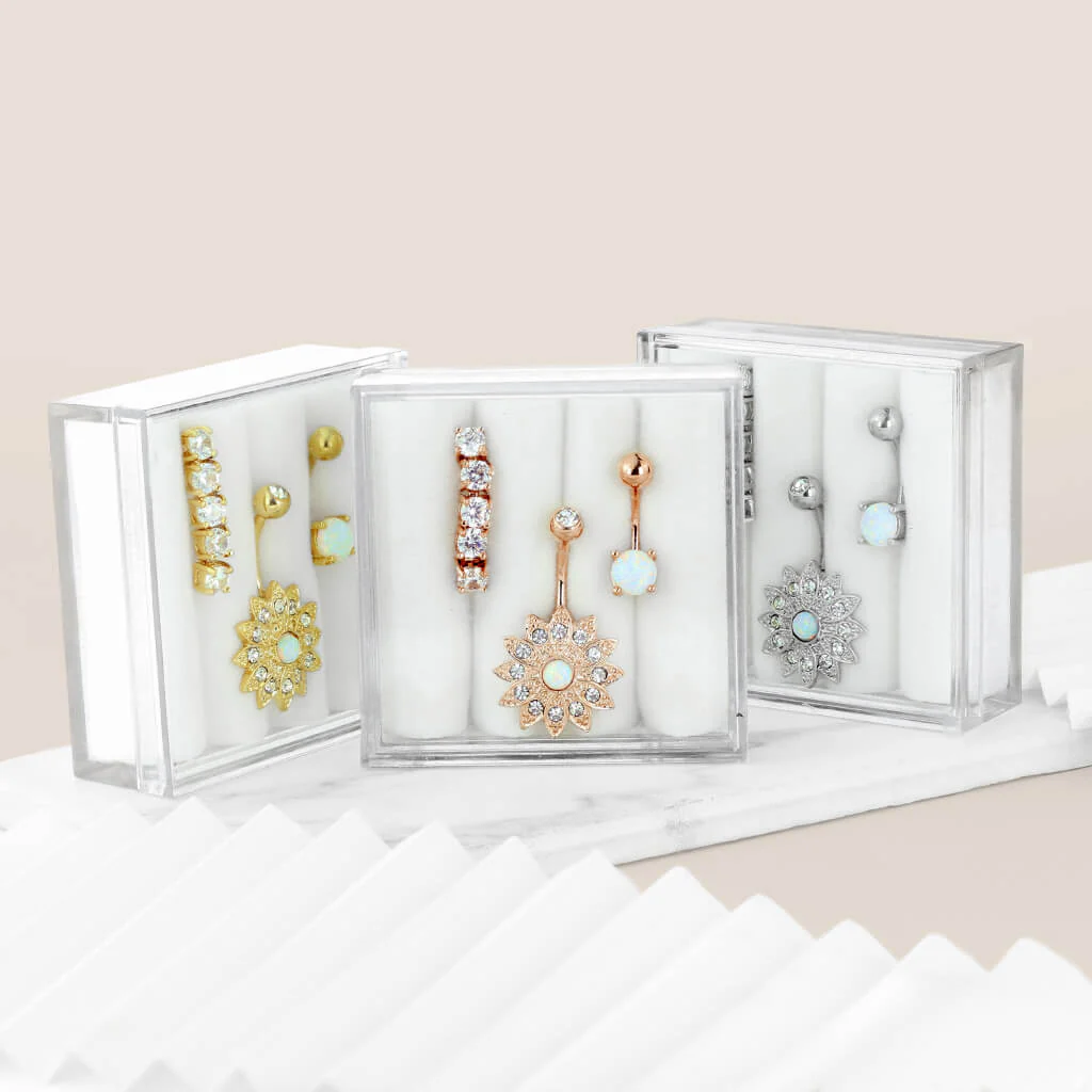 Belly Button Piercing Set Zirconia Opal Gold, 3  pieces - Image 5