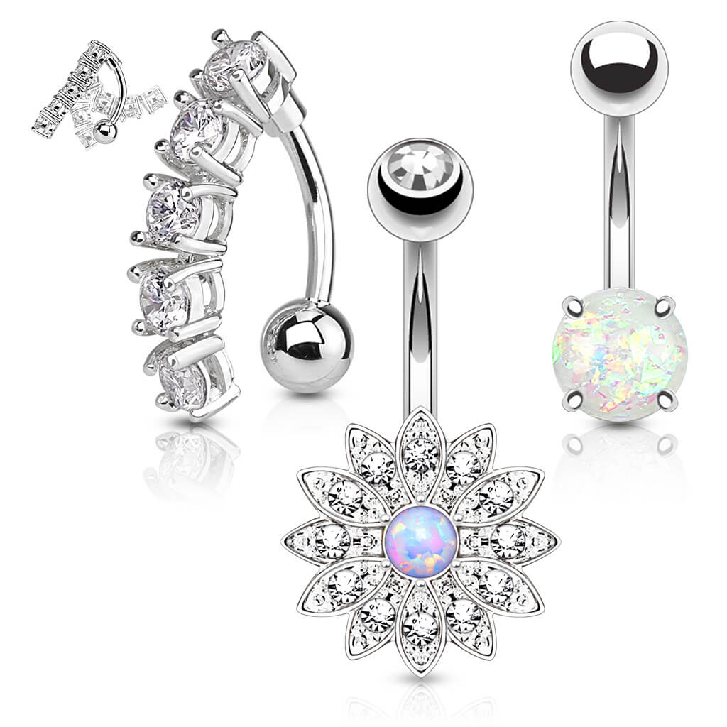 Belly Button Piercing Set Zirconia Opal Gold, 3  pieces - Image 6