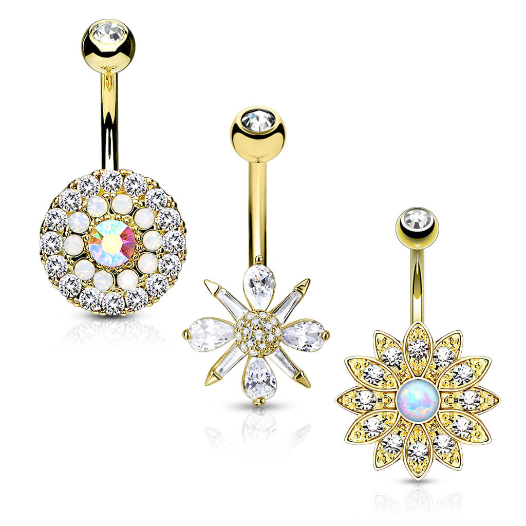 Belly Button Piercing Flowers Zirconia Opal Gold, 3  pieces - Image 2