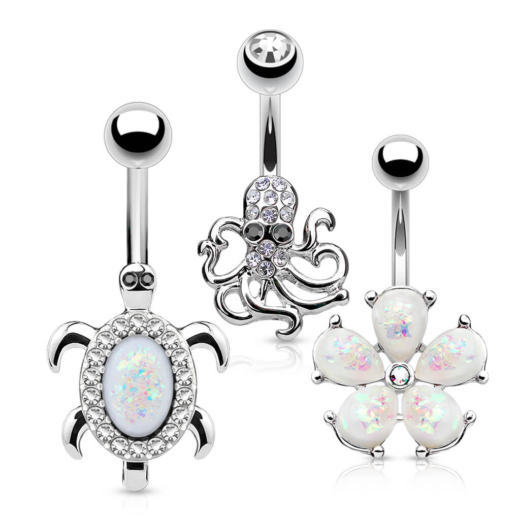 Belly Button Piercing Set Zirconia Opal Siber, 3  pieces - Image 2