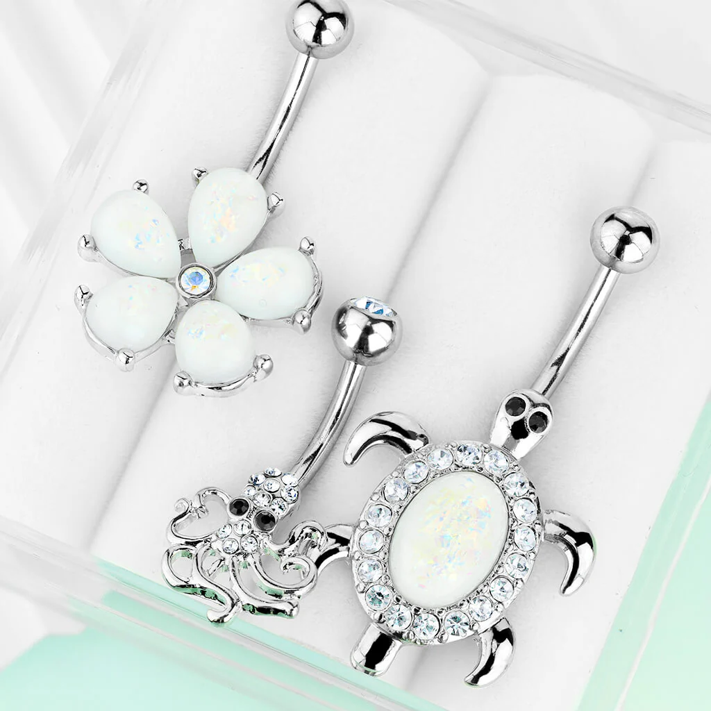 Belly Button Piercing Set Zirconia Opal Siber, 3  pieces - Image 3