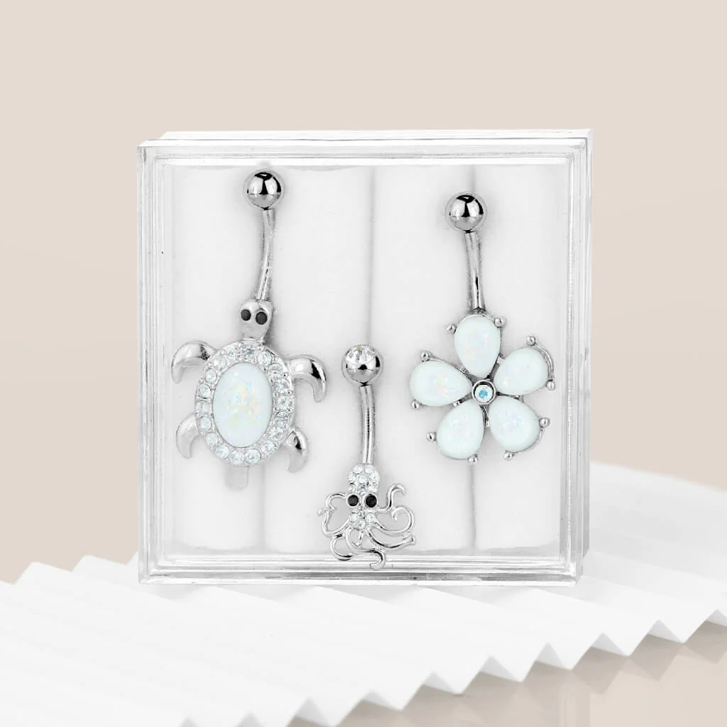 Belly Button Piercing Set Zirconia Opal Siber, 3  pieces - Image 4